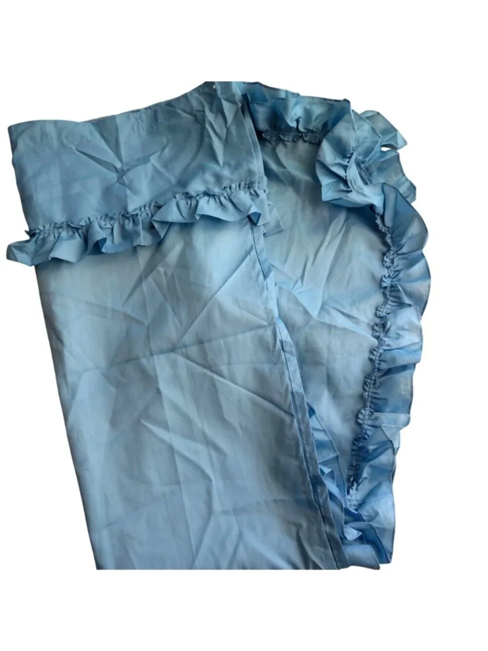 Vintage Blue Fabric Ruffled Shower Curtain 2 Panels No Tie Backs New Old Stock